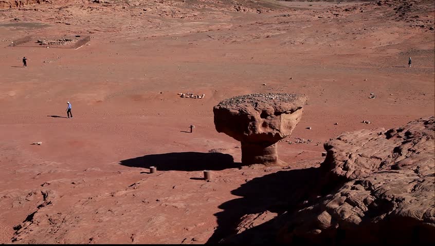 Tourists traveling on geological national park "Timna" (Israel)