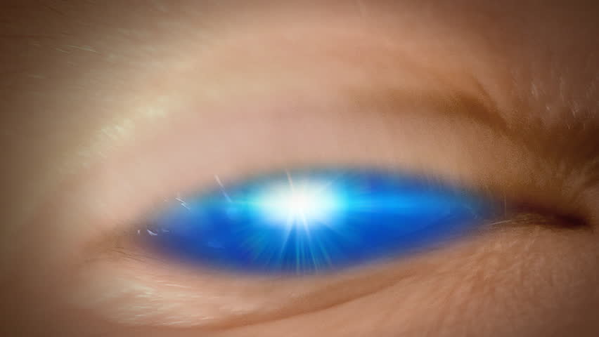 Close up to eyeball with lensflare instead iris. Loop.