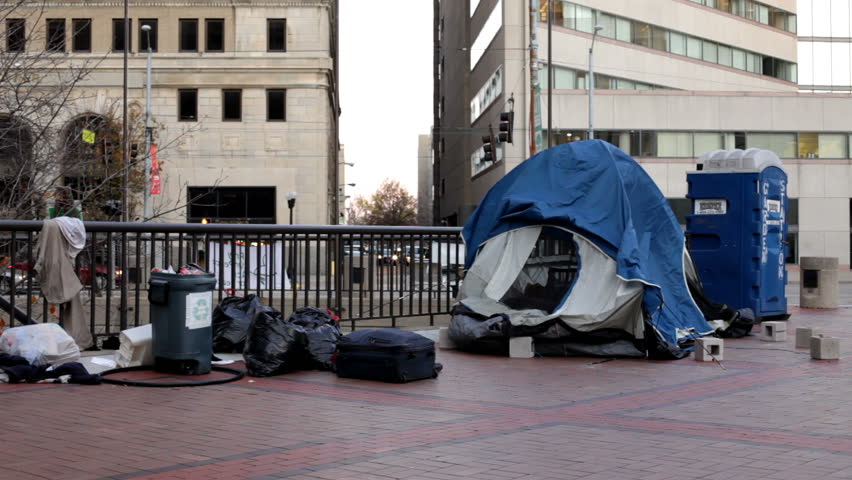 DAYTON, OHIO - NOV 17: Occupy Dayton Protester's camp in Downtown at Campsite for protesters with the same beliefs as Occupy Wall Street in Dayton, Ohio on November 17, 2011.