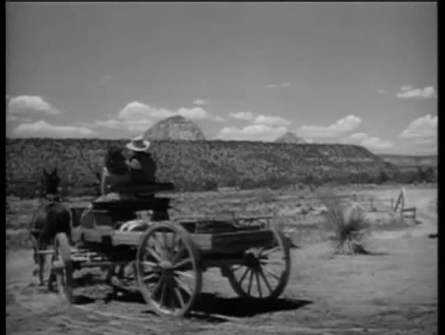 Horse drawn carriage driving through desert plains