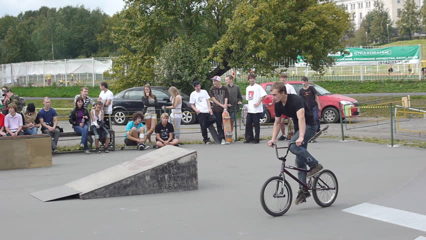 PETROZAVODSK, RUSSIA - AUGUST 27: Anonymous BMX rider making tricks during Extreme Side festival on August 27, 2011 in Petrozavodsk, Russia. Event was free for watching, shooting and participating