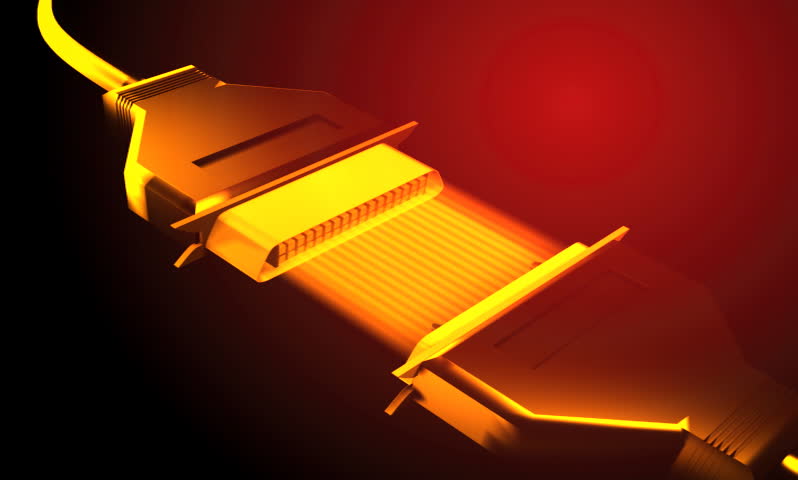 footage of a USB cable transferring data in golden background