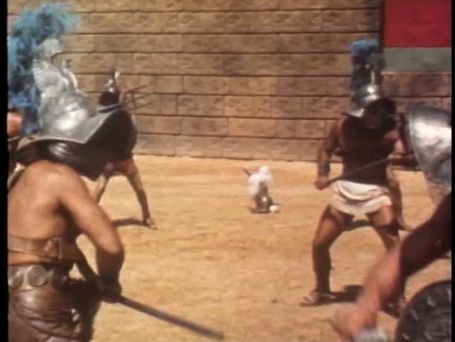 Gladiators fighting in arena