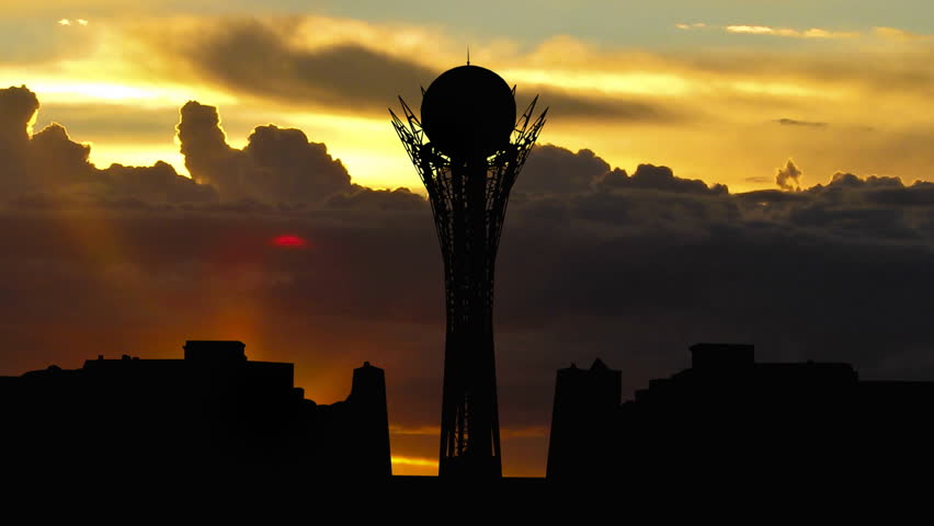 Kazakhstan Bayterek Tower in Astana sunrise. Bayterek is a monument and observation tower in Astana, the capital of Kazakhstan. 