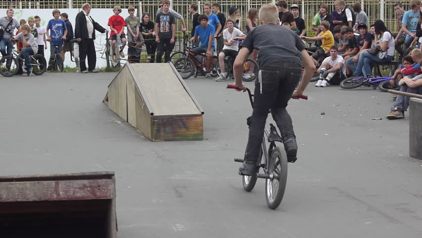 PETROZAVODSK, RUSSIA - AUGUST 27: Anonimous bmx rider making tricks during Extreme side festival on August 27, 2011 in Petrozavodsk, Russia. Event was free for watching, shooting and participating