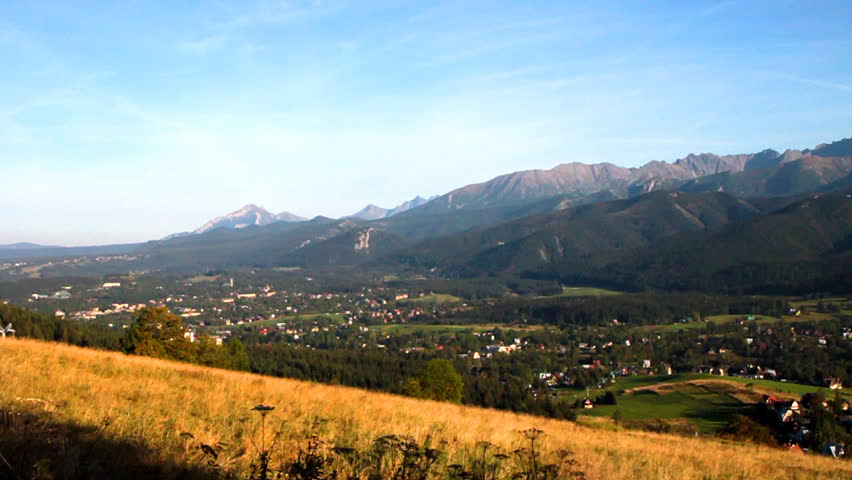 Passage over Tatras Mountains and town of Zakopane, Poland