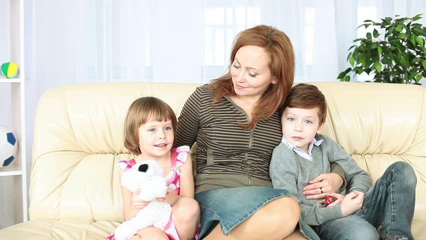 Family looking at camera