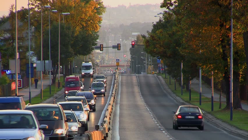 KRAKOW, POLAND: CIRCA 2011: Rush-hour traffic on Zakopianka Street.