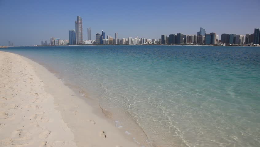 Beach and Abu Dhabi skyline, United Arab Emirates