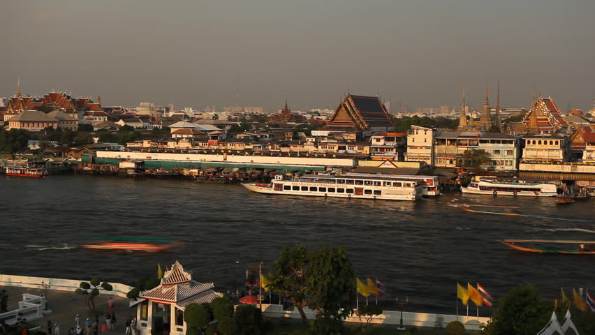 Time Lapse of Aerial View in Bangkok, Thailand, Bird Eye View from Wat Arun, Chao Phraya River