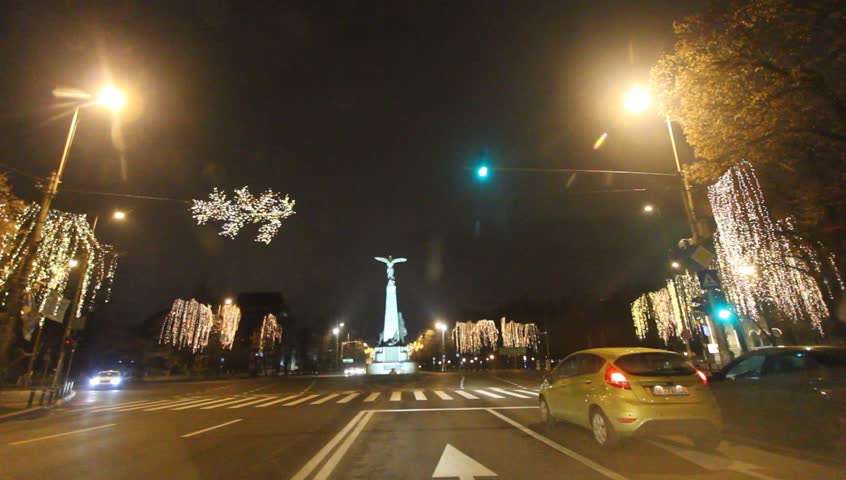 BUCHAREST - CIRCA DECEMBER 2011: Driving POV circa December 2011 in Bucharest. 