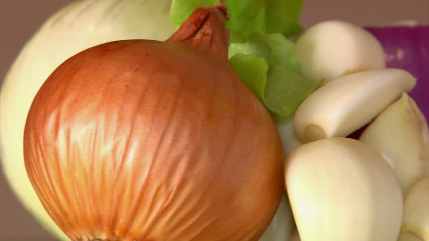Onion, garlic, rotate, closeup