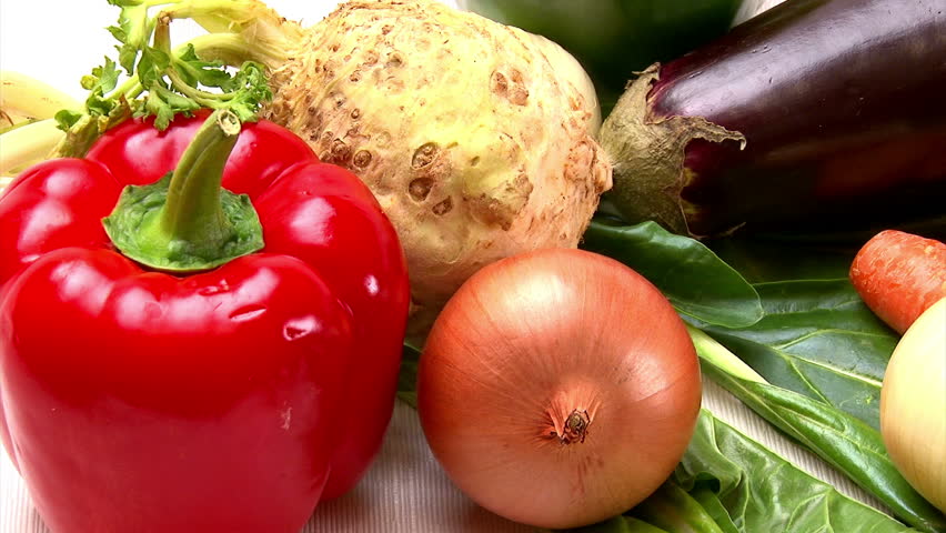 Vegetables, various, camera dolly. Studio shot.