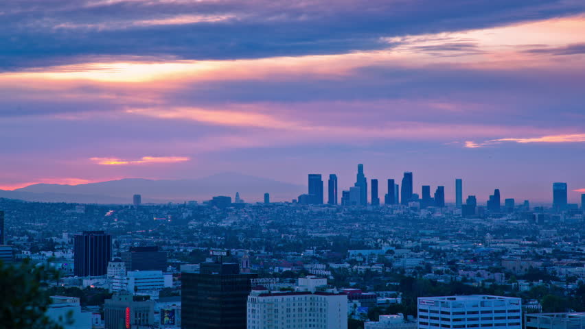 Sunrise over Los Angeles.  Timelapse.