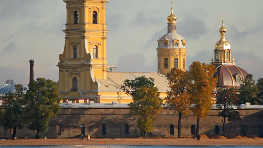 Peter and Paul Fortress. The fortress was established by Peter the Great on small Hare Island by the north bank of the Neva River, St. Petersburg, Russia
