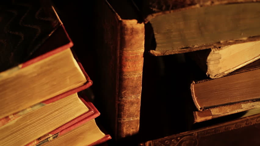 Old books, pan left to right