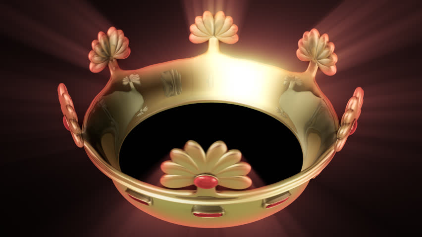 Golden crown 3D animation with floral ornament and Red Ruby Gemstone. Alpha channel included. Seamless (looping) video.