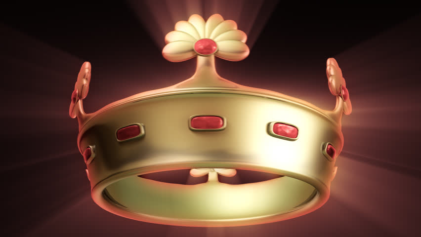 Golden crown 3D animation with floral ornament and Red Ruby Gemstone. Alpha channel included. Seamless (looping) video.
