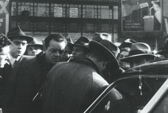 UNITED STATES - CIRCA 1942-1944: World War II, People Listening To Radio Outside, At A General Store and At Home , publisher National Broadcasting Service (U.S.)