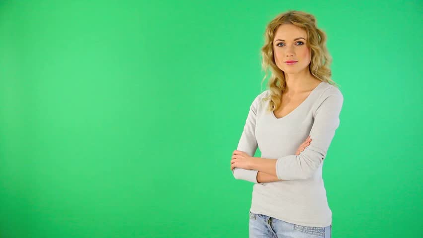 Beautiful blond girl presenting product on board
