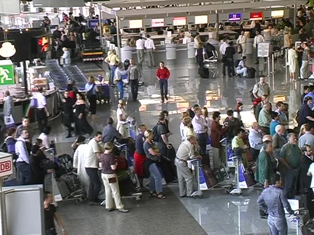 Waiting line in airport terminal