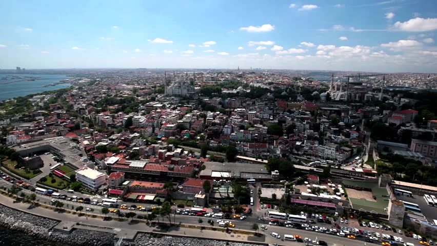 An aerial view of bluemosque, sultanahmet is shown October 28, 2011 over Istanbul city