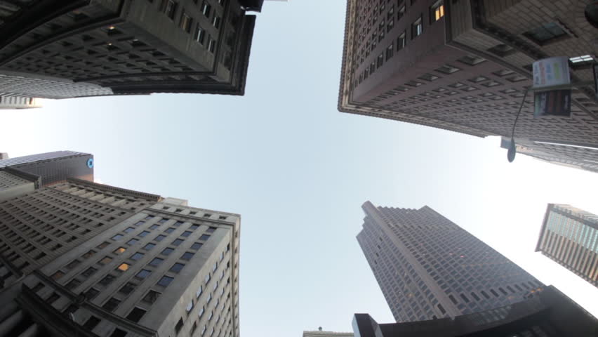 SAN FRANCISCO, CALIFORNIA, USA - CIRCA 2011; Fisheye View of Passing Skyscrapers