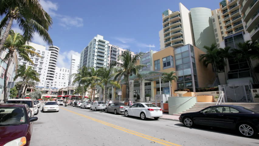MIAMI, FL - MARCH 2: Panning Footage of the shops on Ocean Drive and 14th street, March 2, 2012 in Miami, FL. 