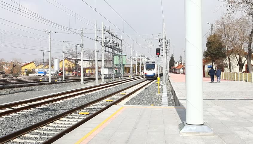 KONYA - MARCH 7: CDD (State Railways of the Republic of Turkey) YDH (High-Speed Trains) travel at high-speed between the city of Konya on March 7, 2012 in Konya, Turkey. 