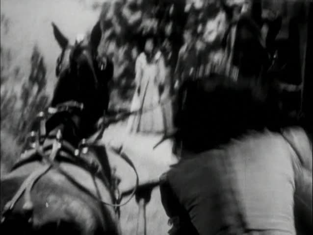 Woman in horse drawn carriage hitting a rock and flipping over