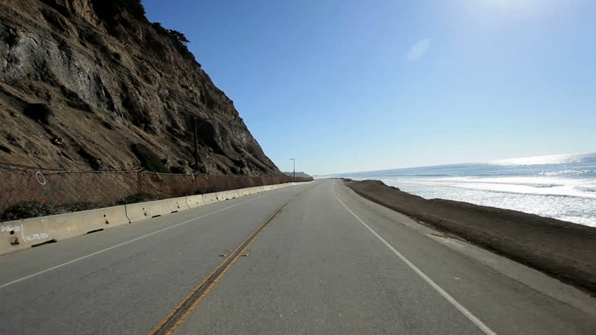 Point of view of driving along the coastal highway