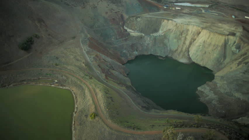 Aerial vertical view of a large salt quarry producing commercial salt for manufacturing Industries, USA