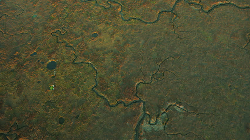 Aerial view of marshland an area where natural solar power produces large amounts of salt