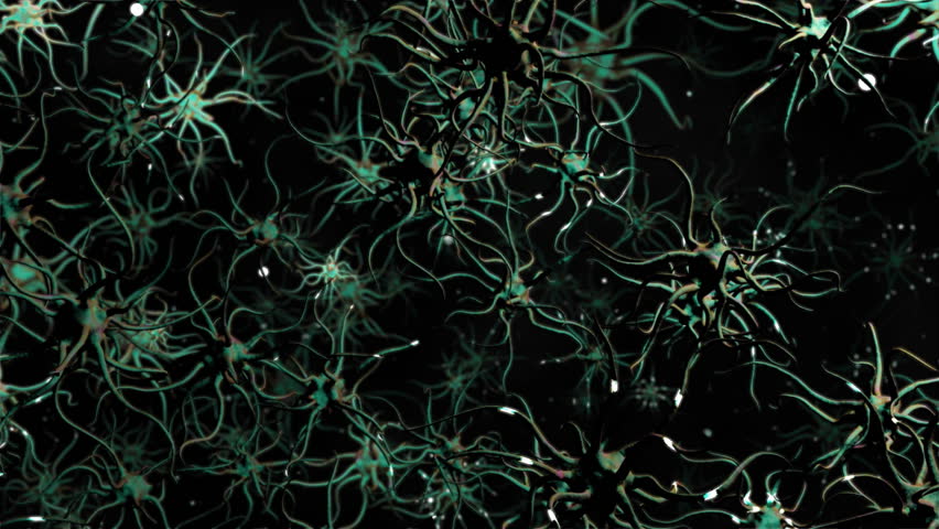 Digital motion graphic of network of neuron cells in a microcosm world