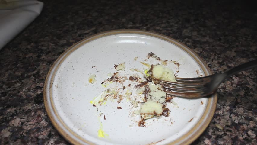 Fork Scraping The Last Of Chocolate Cake Scraps