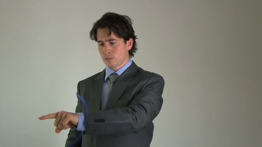 Business male moving graph, static shot, virtual reality