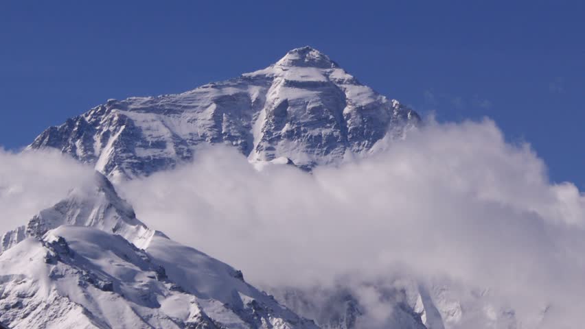 Timelapse of Mount Everest peak, Himalayas, Tibet.
