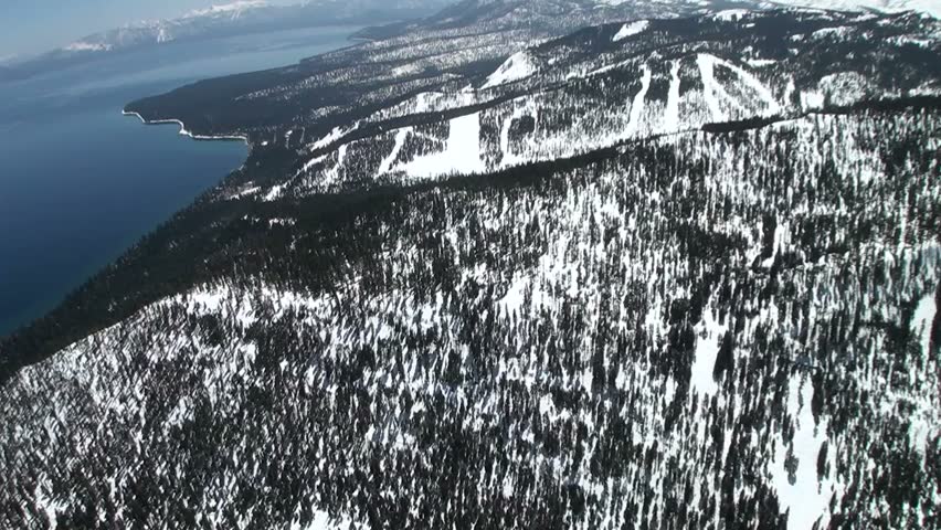Aerial view of Lake Tahoe West shore heading towards Homewood Ski area