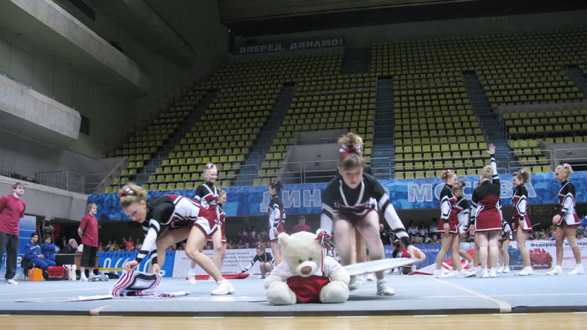 MOSCOW - MAR 24: (Timelapse View) Assol team participates in Annual competitions of Championship of Moscow on cheerleading in Dynamo sports palace, on March 24, 2012 in Moscow, Russia