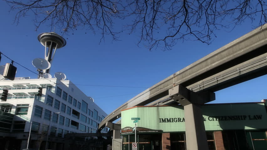  Seattle Monorail with the Space Needle in the background 