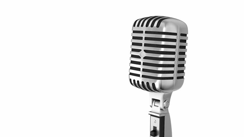 Classic microphone on a stand with clipping path isolated on white