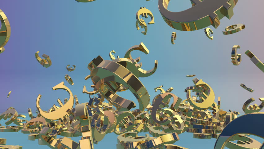 Golden EUR sign falling