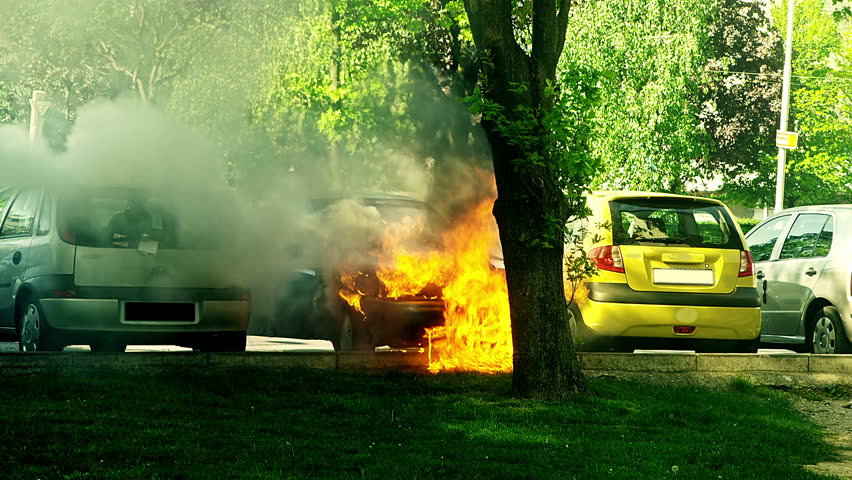 Car engulfed in flames.