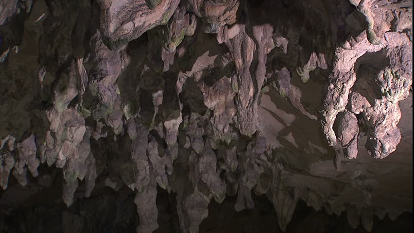 Pan detail of Carter Cave stalactites in Kentucky