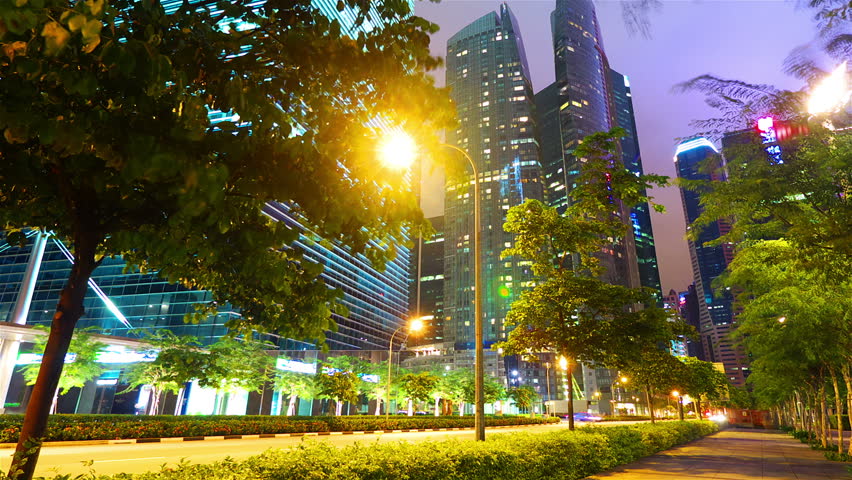Modern city street at night, timelapse in motion