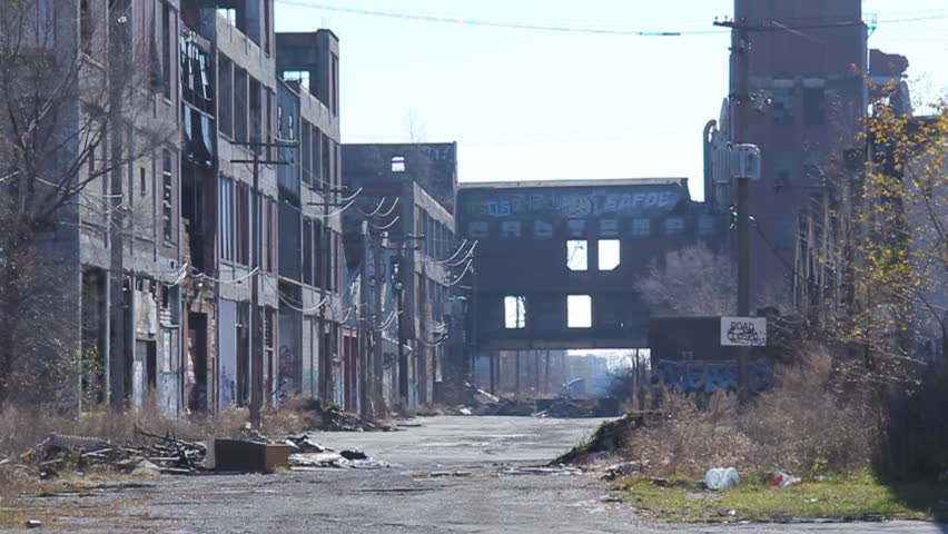 DETROIT, MICHIGAN - NOV 21: Abandoned Packard factory ruins on a hazy afternoon on November 21, 2011 in Detroit, Michigan.