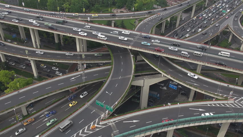 Heavy traffic on Shanghai Highway Interchange, China