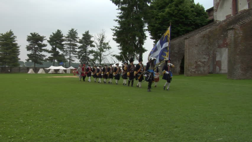 STAFFARDA, ITALY - CIRCA 2012: Reenactment of the battle fought during Nine Years' War in Piedmont-Savoy (northern Italy) on 18 August 1690. It was a victory for the French commander against the Duke of Savoy.