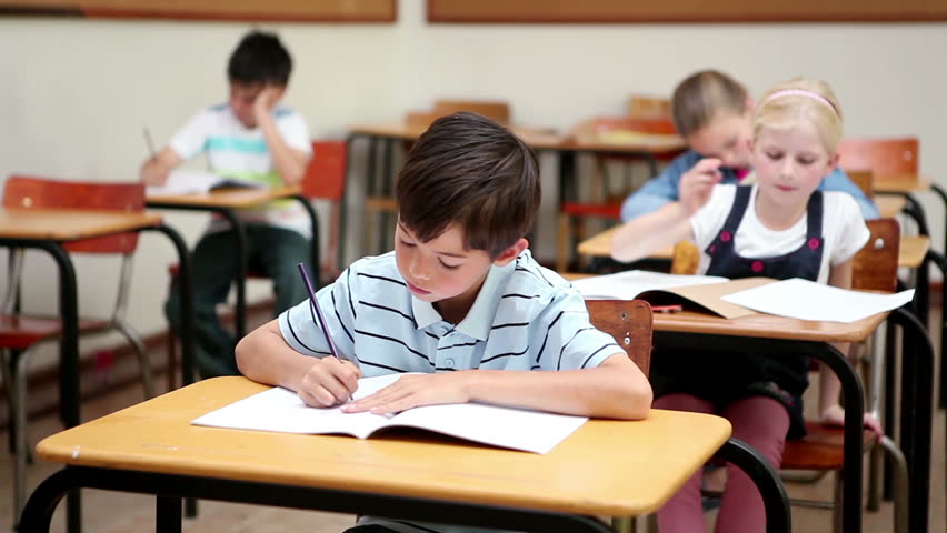 Cute pupils working in the classroom