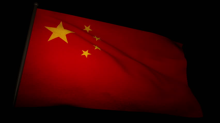 Chinese flag loop waving in cloudy sky with alpha channel